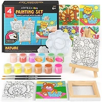 Arteza® Kids Canvas Paint Kit, 4 Mini Canvas- 3 x 3 with Easel, Nature