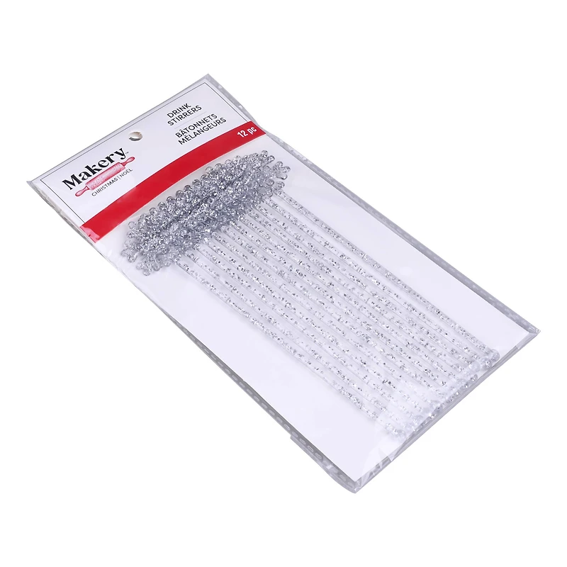 7" Glitter Snowflake Drink Stirrers, 12ct. by Makery™