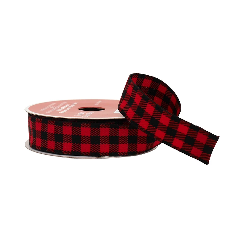 7/8" x 30ft. Red & Black Buffalo Check Wired Ribbon by Celebrate It®