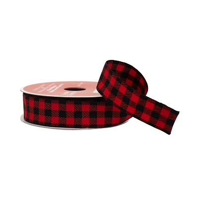 7/8" x 30ft. Red & Black Buffalo Check Wired Ribbon by Celebrate It®