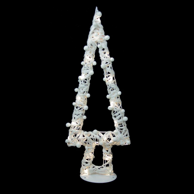 34" Pre-Lit Glitter String & Cotton Ball Christmas Tree with Metal Frame & 20 Warm White LED Lights