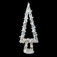 34" Pre-Lit Glitter String & Cotton Ball Christmas Tree with Metal Frame & 20 Warm White LED Lights