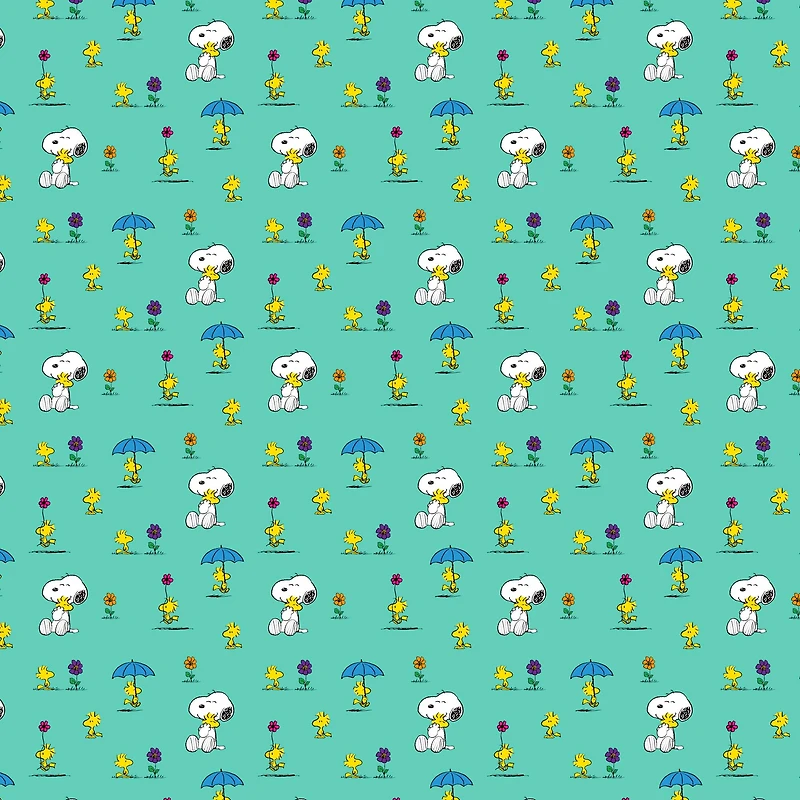 Peanuts® Snoopy & Woodstock Teal Cotton Fabric