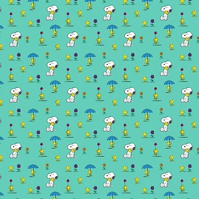 Peanuts® Snoopy & Woodstock Teal Cotton Fabric