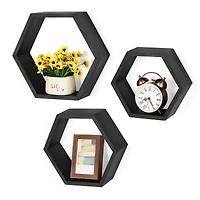 NEX™ Black Wall-Mounted Hexagon Floating Shelves Set