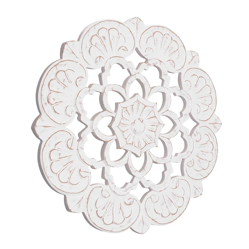 American Art Décor™ 24" Large White Traditional Hand-Carved India Wood Medallion
