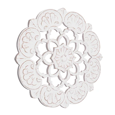 American Art Décor™ 24" Large White Traditional Hand-Carved India Wood Medallion