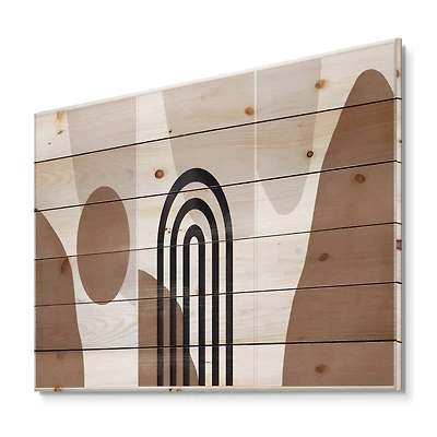 Designart - Abstract Shapes in Terracotta and Ivory Shapes II - Modern Print on Natural Pine Wood