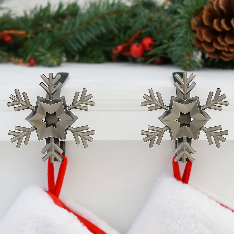 Original MantleClip® Pewter Snowflake Icons Stocking Holders, 2ct.