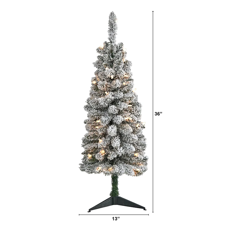3ft. Pre-Lit Flocked Pencil Artificial Christmas Tree with Clear Lights