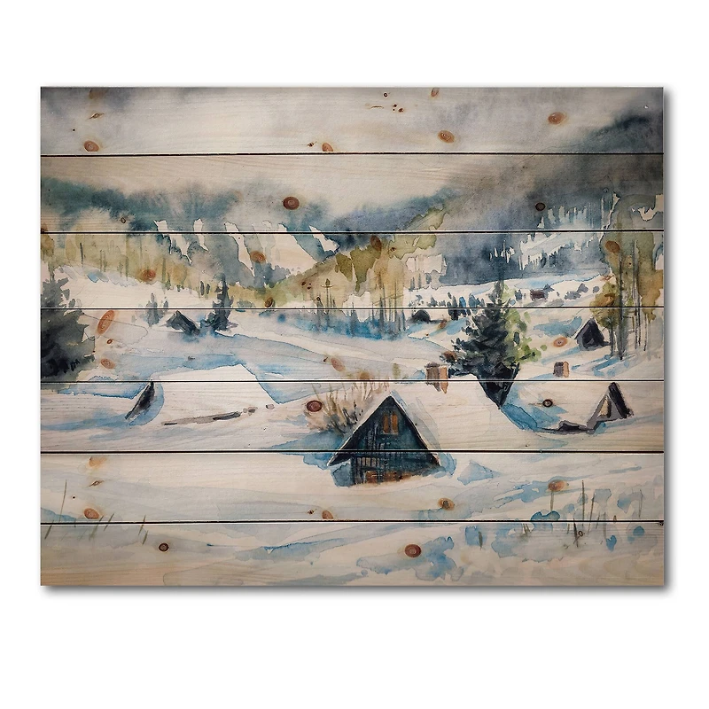 Designart - Mountain Village In Winter