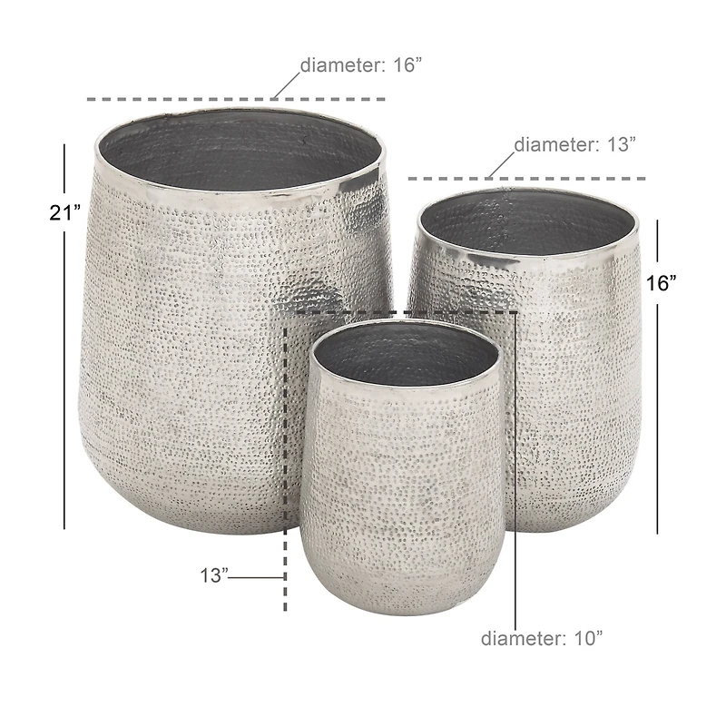 Silver Aluminum Glam Planter Set