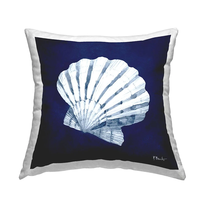 Stupell Industries Bold Blue Clamshell Nautical Sea Life Throw Pillow, 18" x 18"
