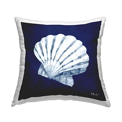 Stupell Industries Bold Blue Clamshell Nautical Sea Life Throw Pillow, 18" x 18"