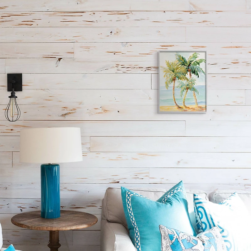 Stupell Industries Tropical Palm Trees on Coastal Beach Sand in Gray Frame Wall Art