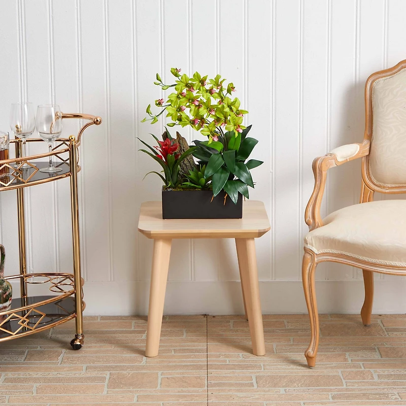 23.5" Pigeon Orchid & Bromeliad Arrangement in Black Rectangle Planter