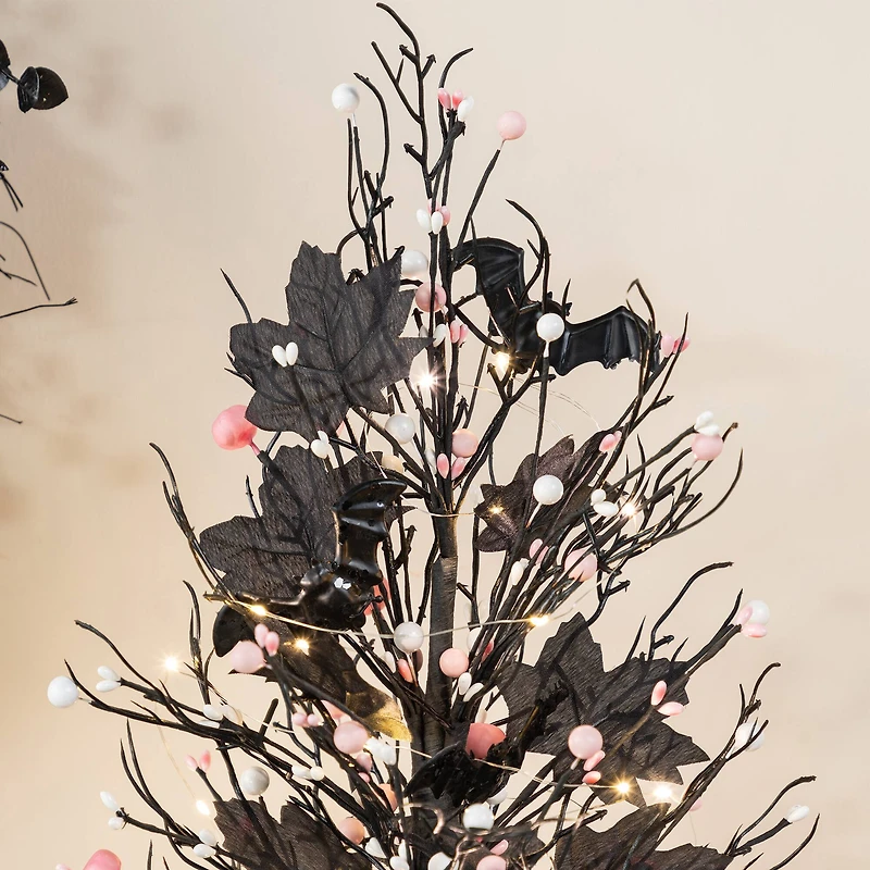 Glitzhome® 20"H Lighted Black and Pink Halloween Berries Table Tree