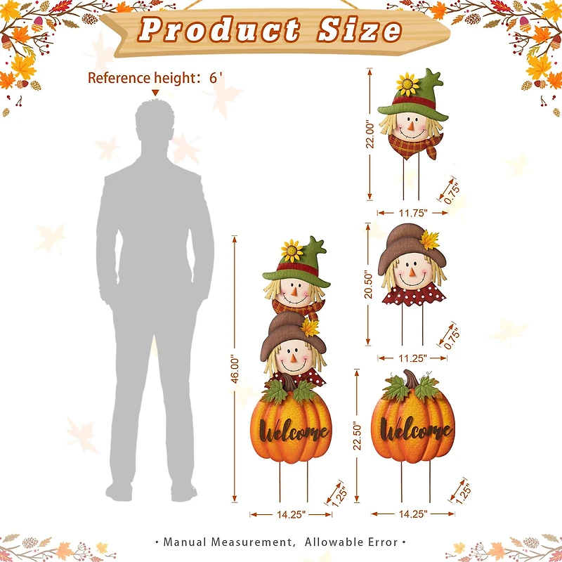 Glitzhome® 4ft. Fall Metal Stacked Scarecrow Yard Stake