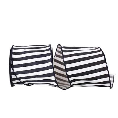 JAM Paper 4" x 10yd. Black Wired Cabana Stripe Silk Ribbon