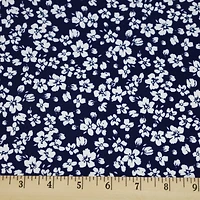 Fabric Merchants White Flowers on Navy Double Brushed Stretch Fabric