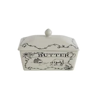 Hello Honey® 7" Country Style White & Black Stoneware Butter Dish with Lid