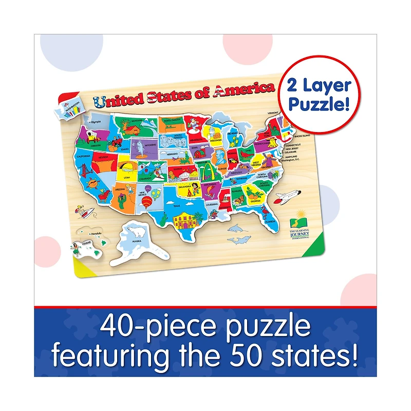 Lift & Learn Puzzle - USA Map: 40 Pcs