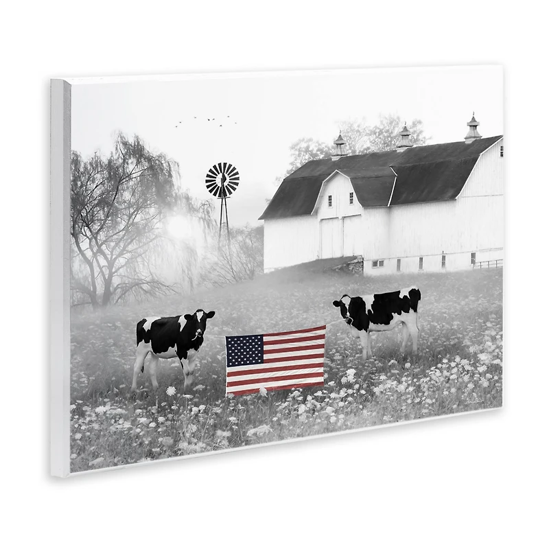 Stupell Industries Americana Barn Country Cows Flag Wall Plaque Art