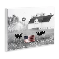 Stupell Industries Americana Barn Country Cows Flag Wall Plaque Art