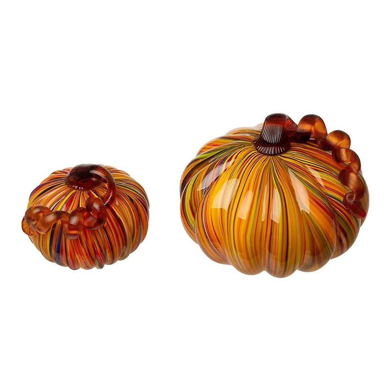 Glitzhome® Multi Striped Glass Short Pumpkin Set