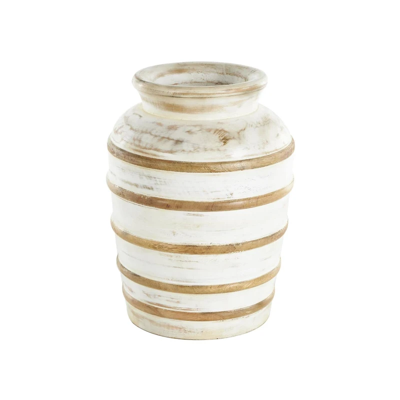 11" Brown Horizontal Ridge Mango Wood Distressed Vase