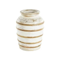 11" Brown Horizontal Ridge Mango Wood Distressed Vase