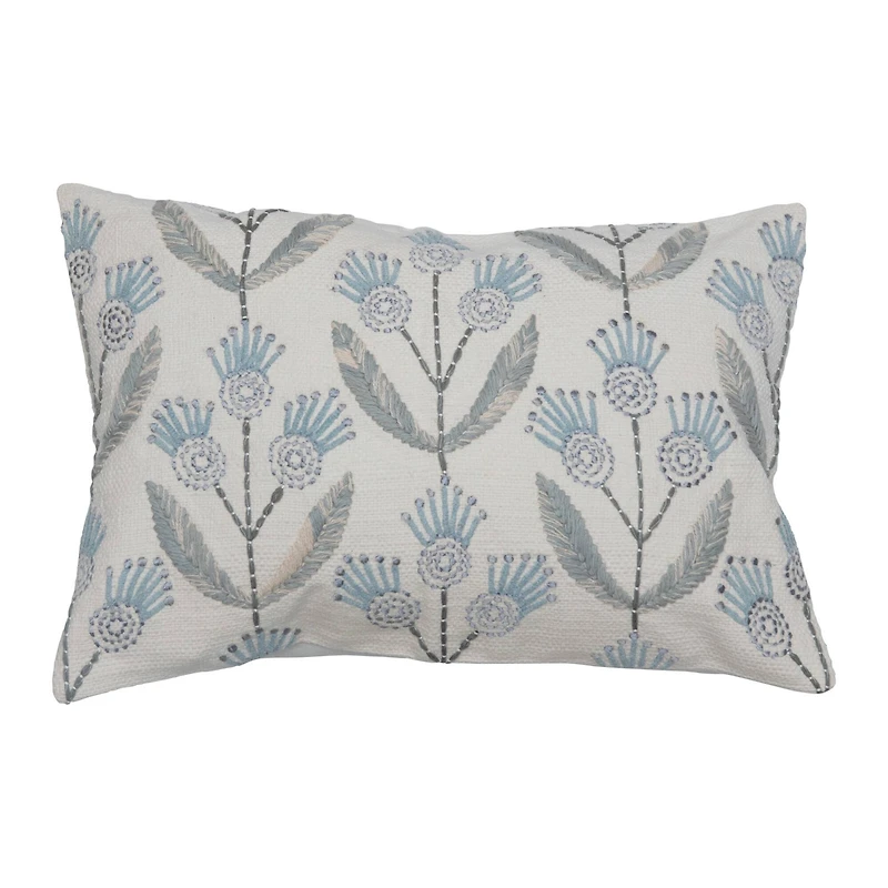 Hello Honey® Blue & Neutral Floral Cotton Embroidered Pillow