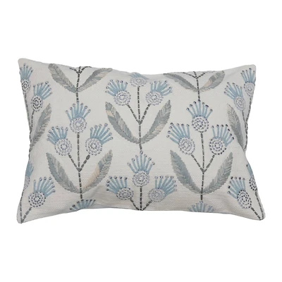 Hello Honey® Blue & Neutral Floral Cotton Embroidered Pillow