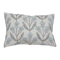 Hello Honey® Blue & Neutral Floral Cotton Embroidered Pillow