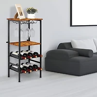 Rustic Brown Freestanding Industrial Wood Wine Rack 
