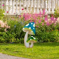 16" Blue & Green Double Spotted Mushrooms Outdoor Garden Stake