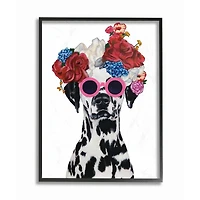 Stupell Industries Dalmatian With Flower Crown & Sunglasses Black Framed Wall Art