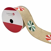 3.5" x 15ft. Embroidered Peppermints Wired Faux Linen Ribbon by Celebrate It®
