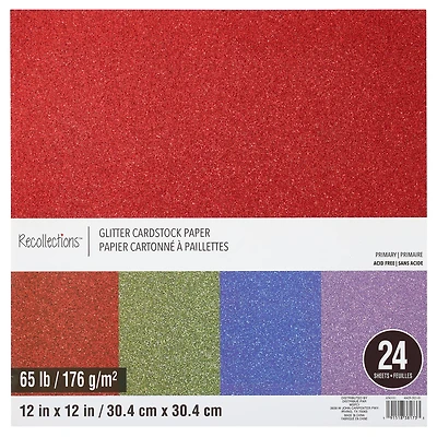 Glitter Primary 12" x 12" Cardstock Paper Pack by Recollections™, 24 Sheets