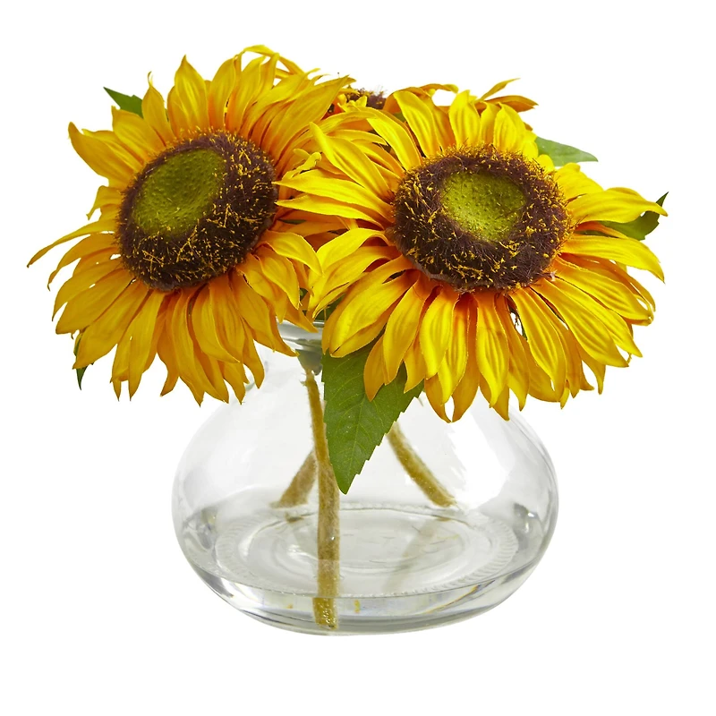 8" Sunflower Arrangement in Glass Vase