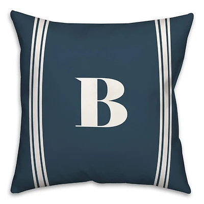 Navy Striped Monogram Throw Pillow