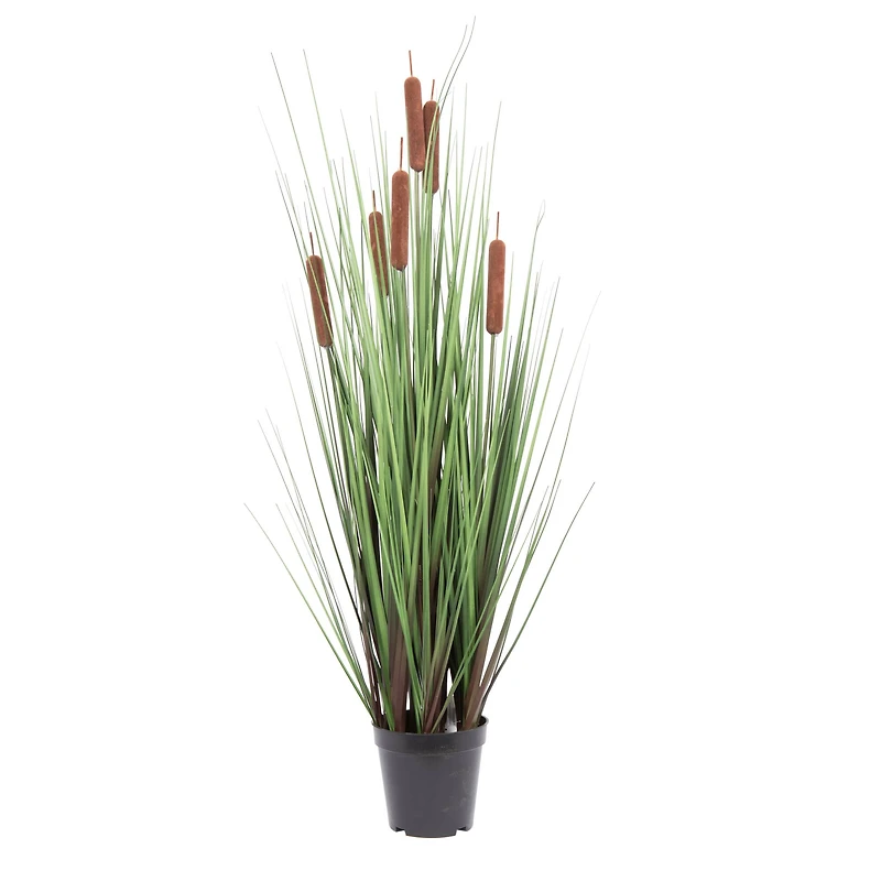 Potted Green Straight Grass & Cattails