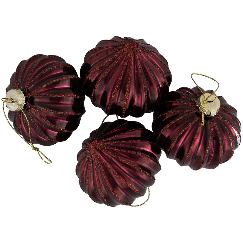 4ct Shiny Maroon Onion Glass Christmas Ornaments 3"