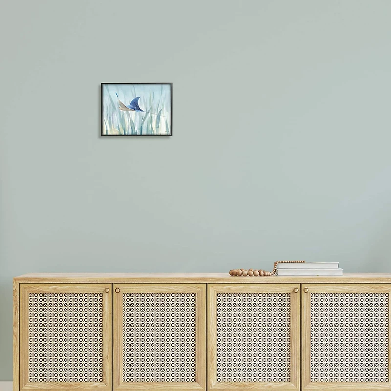 Stupell Industries Stingray Aquatic Animal Ocean Blue Spotted Sea Creature Framed Wall Art