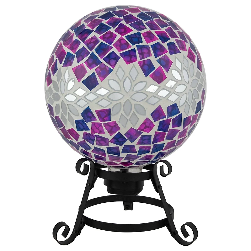 10" Purple, Pink & Silver Mosaic Floral Outdoor Garden Gazing Ball