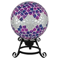 10" Purple, Pink & Silver Mosaic Floral Outdoor Garden Gazing Ball