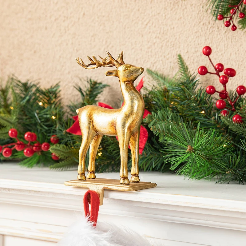 Glitzhome® Gold Standing & Sitting Reindeer Stocking Holder Set