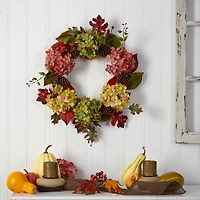 25" Hydrangea & Pinecones Fall Artificial Wreath