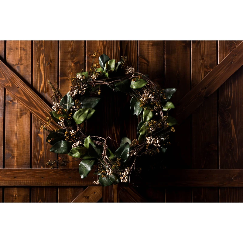 30" Green & Brown Magnolia Wreath