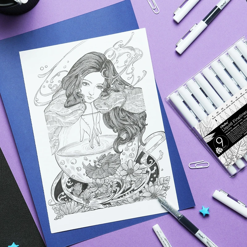 Ohuhu® Kohala 9 Piece Liquid Fineliner Drawing Pens